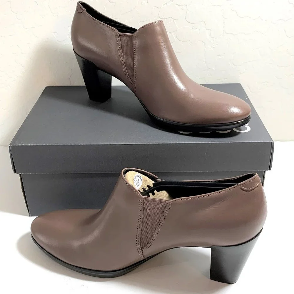 Ecco Shape 55 Plateau Stack Boots Leather Heels Booties Brown Size 40 US 9 - 9.5